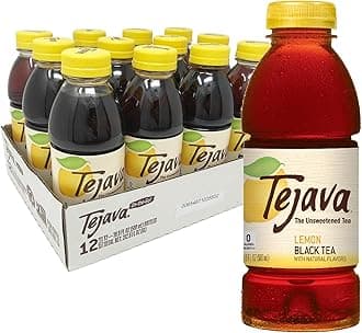 Tejava Lemon Black Iced Tea, 12 Pack, 16.9oz PET Bottles, Unsweetened, Non-GMO, Kosher, No Sugar or Sweeteners, No calories, No Preservatives, Brewed in Small Batches