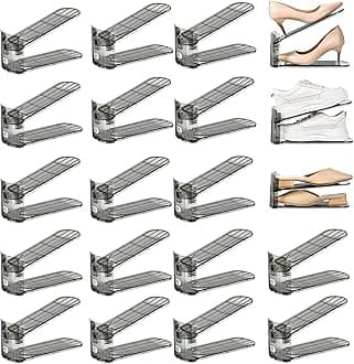 Uni HIMO Shoe Slots Organizer, Clear Shoe Stacker, Adjustable Level Shoe Rack,Storage Space Saver for Sneakers Display (Grey Transparent, 20Pack)