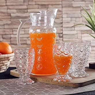 bellemax Italian Premium Water and Juice Glasses Set of 6 and Jug Set Combo,(6 Pieces Glasses 300ML and 1 Water Juice Jug 1.6 Liter), Transparent, Glass and Jug Set (Classic)