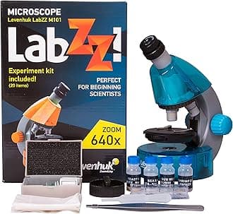 LabZZ M101 Azure 640x Portable Microscope Science Kit for Children with LED Light, Kids Beginner Educational STEM Toys Set, Prepared Sample Slides, and Illustarted Experiment Guide (EN)