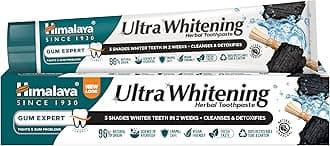 Himalaya Ultra Whitening Herbal Toothpaste 75ml | Whitens Teeth by 3 Shades in 2 Weeks | Coconut Charcoal & Black Seed Oil | Fluoride-Free, Enamel Safe, Vegan | Natural Ingredients & Eco-Friendly