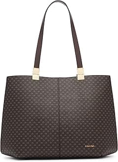 Calvin Klein Women's Granite Geometric Tote Bag – Vegan Leather, Monogram, 3 Pockets Granite Geometric Tote