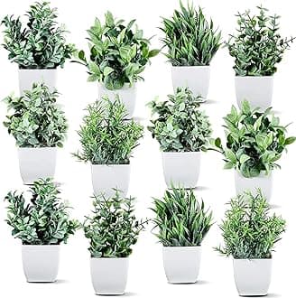 Artificial Potted Plants, Artificial Plastic Eucalyptus Plants Small Indoor Potted Houseplants, Small Faux Plants for Home Decor Bathroom Office Farmhouse (Set 0F 12)
