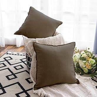 Jeanerlor 18"x18" Solid Cotton Linen Decoration Throw Pillow Case with Zipper Euro Sham Cushion Case Cool Pillow Cover Delicate Decorative Pillowcase for Chair/Bed/Couch,2 Packs, Khaki