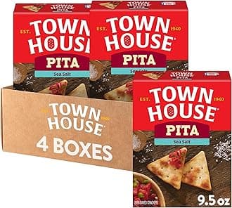 Kellogg's Town House Pita Crackers Oven Baked Crackers, Lunch Snacks, Party Snacks, Sea Salt (4 Boxes)