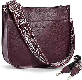 HKCLUFCrossbody Bags for Women Trendy Vegan Leather Hobo Handbags With 2PCS Adjustable Guitar Strap Shoulder Bucket Bags