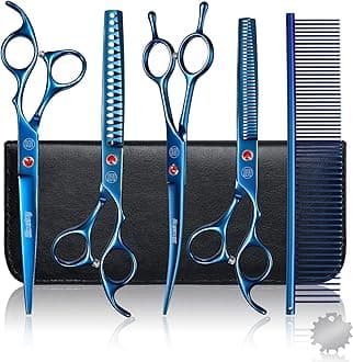 Professional Dog Grooming Scissors Set, 7 Inch/8 Inch Pet Grooming Scissors Chunkers Shears for Dog, Curved Dog Grooming Scissors, Thinning Shears for Dog with Grooming Comb