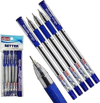 ELKOS BLUE Ballpoint Pens, 0.7mm Fine Point, Pack of 5, Better Ball Pens, Smooth Writing, Soft Grip, School Office Home Use, ZOFAX Black Ball Pen
