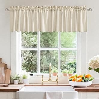 RYB HOME Short Kitchen Valances Thick Faux Linen Blended 2 Panels, Privacy Protect Small Window Treatment for Bedroom Bathroom, Rod Pocket, Linen, W 52 x L 18 inch