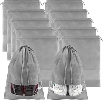 Shoe Bags for Travel, Drawstring Travel Shoe Bags for Packing, Dustproof Portable Travel Shoe Storage Bag for Men and Women, Grey, XL, 10 Pack