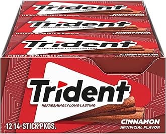 Cinnamon Artificially Flavored Sugar Free Gum with Xylitol, 14 Sticks, 12 Pack علكة ترايدنت بنكهة القرفة الخالية من السكر والمضاف إليها نكهة صناعية مع إكسيليتول