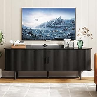 63" TV Stand with Power Outlet for TVs up to 70 Inch, Entertainment Center with Storage and Adjustable Shelves, Modern Media Console with Sliding Doors for Living Room, Black