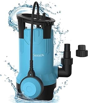 SereneLife Submersible Sump Pump 750W 1HP 3302GPH Bonus 2 Fitting Attachments for USA Garden and Flat Hose, Clean Dirty Water and Auto Float Switch Garden, Yard, Swimming Pool, Tub, Pond 16ft Cable