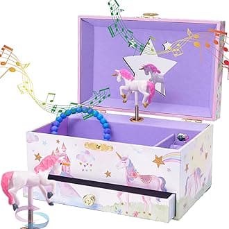 Jewelry Box for Girls with 1 Drawer - Unicorn Musical Jewelry Boxes, Beautiful Dreamer Tune, Spinning Unicorn Doll, Little Girl Music Box, Gifts for 5 Year Old Girls (Engineered Wood)