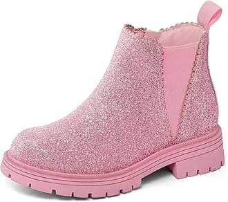 K KomFormeGirls Ankle Boots with Side Zipper Chelsea Booties Lug Sole (Toddler/Little Kids/Big Kids)