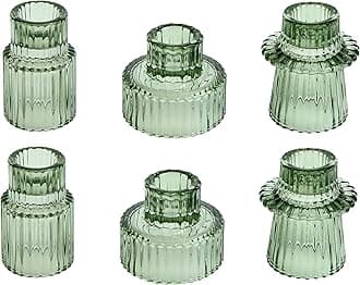 Vixdonos Taper Glass Candlestick Holders Tealight Candle Holders for Table Centerpieces, Wedding Decor and Dinner Party (6 Pcs, Green)