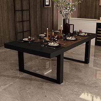 WOODTIME 86.6" W Dining Table for 8-10 People, Versatile Modern Wooden Dinner Table Kitchen Table for Dining Room Conference Room, Black & Brown