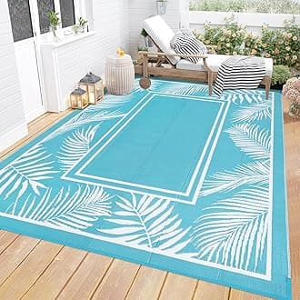 Bsmathom Waterproof Outdoor Rug 5'x8' Reversible Boho Plastic Straw Patio Deck Camping Rugs, Indoor Outdoor Portable RV Mat Clearance Carpet for Outside, Porch, Balcony, Backyard, Beach, Pool,Teal