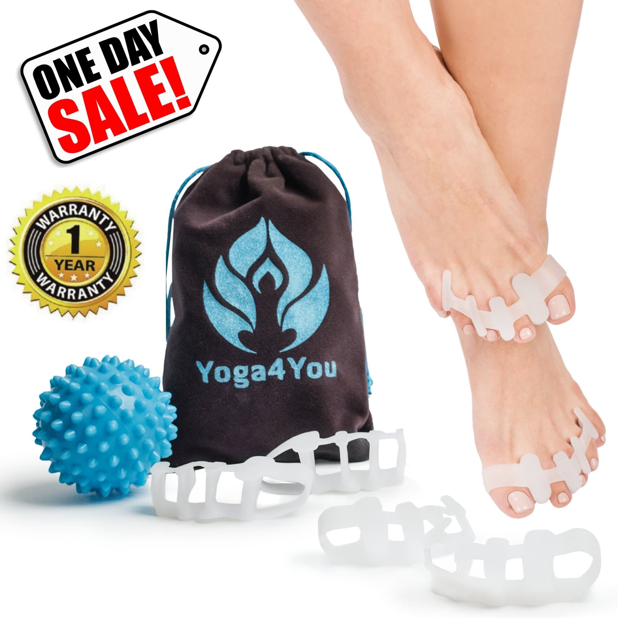Toe Separators - Yoga Gel Toe Spacers - Toe Spreaders for Bunion - Hummer Toe Straightener - Overlapping Toes Stretcher Alignment - Foot Pain Relief - Spiky Massage Ball Set - Soft Silicone Men Women
