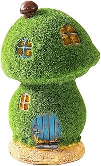 Mushroom Fairy House Decor - Figurine Lights Outdoor Solar Fairy Garden House for Patio Lawn Yard Ornaments, Housewarming Gift 7.4 inch