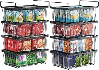 iSPECLE Deep Freezer Organizer, 8 Pack Wire Baskets for 5 Cu.Ft Chest Freezer & Upright Freezers (Over 8.5 Cu.Ft), 14" x 9.4" Stackable Heavy Duty Storage Bins Easy Access to Sort Meat, Black