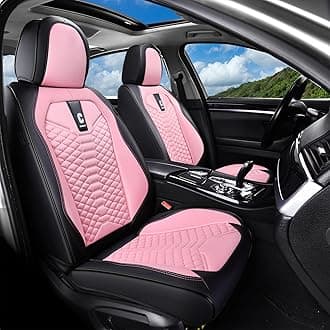 Coverado Front Seat Covers, 2 PCS Pink Seat Cover for Cars, Breathable Fabric& Faux Leather Seat Cover, Driver Seat Cushion, Car Seat Protector Universal Fit Most Cars, Trucks, SUV