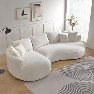 ERYE Luxury 6 Seats Teddy Boucle Freestanding Sectional Sofa, Modern Right Wide Chaise Comfy Leisure Couch with 7 Perfectly-Scaled Pillows, Oversized Sleek Curved Sofa&Couch for Living Room