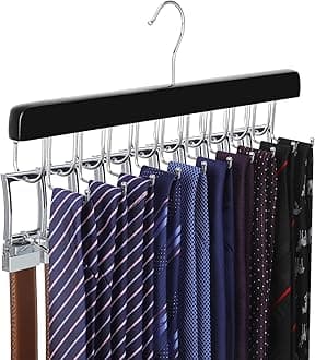– TOPIA HANGER 20 Hooks 2 in 1 Belt Tie Hanger for Closet Max 30 Belts with 30 Ties Capacity, Belt Tie Racks Wooden Hanger for Closet Organizer Storage “U” Fit for Belt and “一” Fit for Tie - CT47B