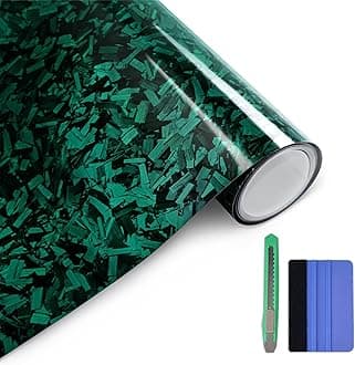 Gloss Forged Carbon Fiber Vinyl Wrap, Car Vinyl Wrap Decal Sticker Film Sheet with Air Release, Contain Installation Tool for Car Auto Morotcycle (1ft x3.5ft, Green)