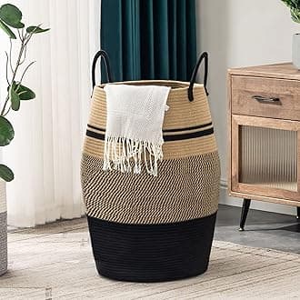 YOUDENOVA 65L Extra Large Woven Laundry Hamper Basket with Heavy Duty Cotton Rope Handles for Clothes and Toys in Bedroom, Nursery Room, Bathroom, Jute