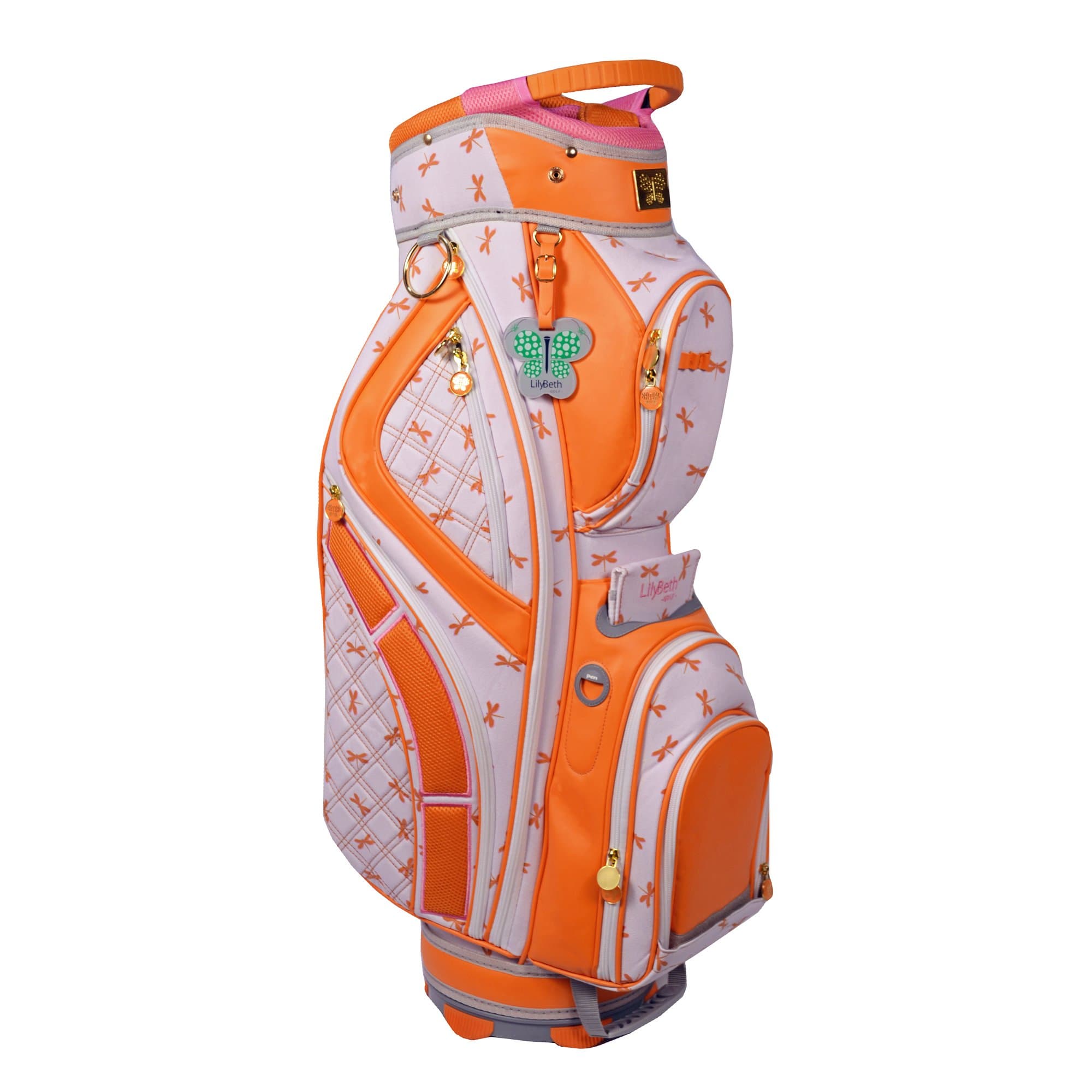 LilyBeth GOLF Cart Bag, Orange Dragonfly