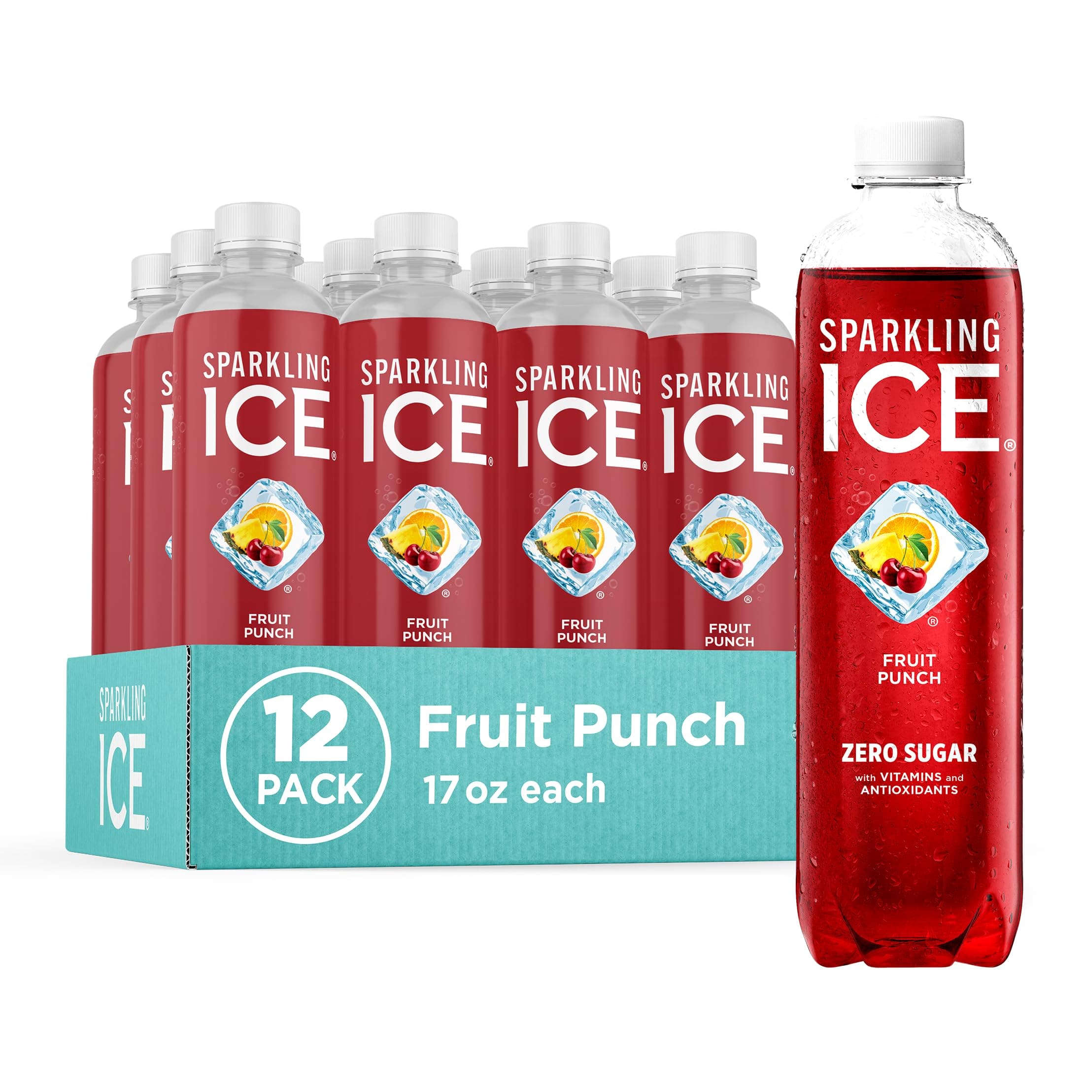 Fruit Punch Sparkling Water, Zero Sugar Flavored Water, with Vitamins and Antioxidants, Low Calorie Beverage, 17 fl oz Bottles (Pack of 12)