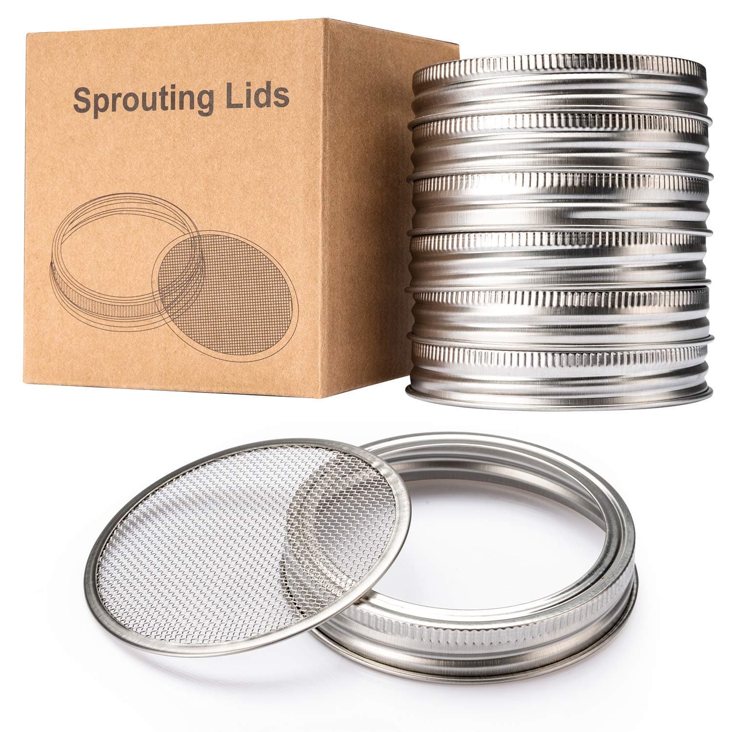 6 Pack Sprouting Lids for Wide Mouth Mason Jars Canning Jars,304 Stainless Steel Sprouting Jar Lid Kit Sprout Generator Set to Grow Your Own Organic Sprouts, 2.45Dollar/PCS (Jar not Included)