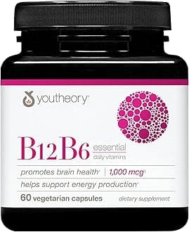 Youtheory B12B6 - Vitamin B12 & B6 - Supports Mood, Nervous System & Metabolism* - Aids Memory & Stress Management* - No Dairy, Soy or Gluten - 60 Capsules (60 Servings)*