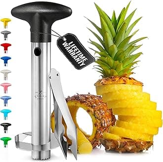 Stainless Steel Pineapple Corer & Slicer – Heavy Duty Pineapple Cutter & Eye Removal Tool – Effortless Core Remover Tool with Sharp Reinforced Blade & Ergonomic Handle - Black