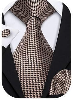 Barry.WangClassic Brown Tie Set Plaid Neckties Woven