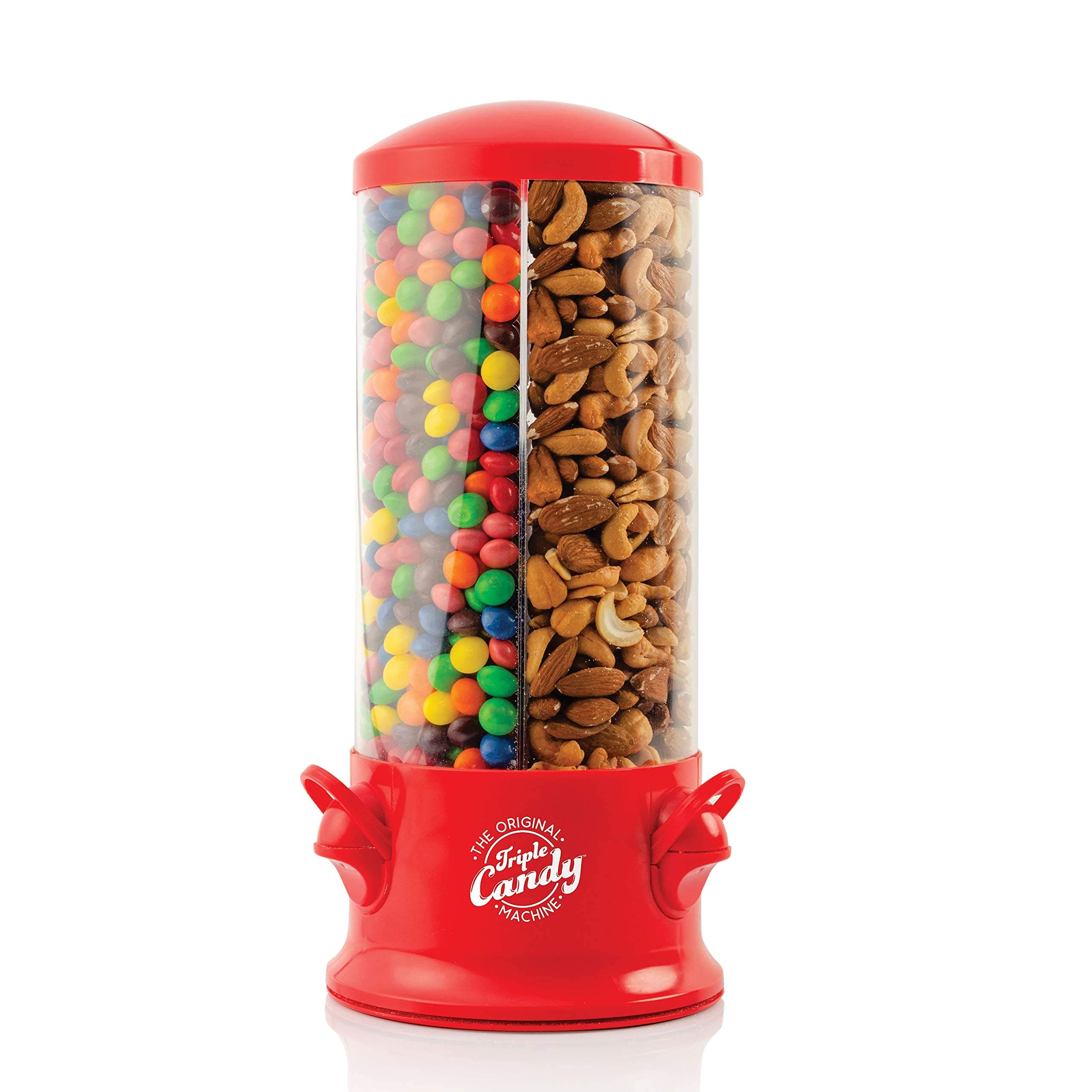 Handy Gourmet The Original Triple Candy Machine - Fun Candy & Nut Dispenser - New & Improved (Red) - 360 Degree and 3 Compartments