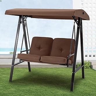 U-MAX 2 Seat Outdoor Patio Swing Chair for Adults, Porch Swings with Adjustable Canopy, Outside Swing Bench with Removable Cushion, Suitable for Backyard, Garden, Yard, Poolside, Balcony (Browm)