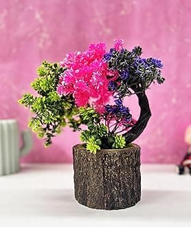Dekorly Artificial Bonsai Tree Fake Plant Potted House Plants Japanese Pine Bonsai Plant Faux Bonsai for Home Indoor Decoration Office (Height : 21CM, Wooden Pot, Multi)
