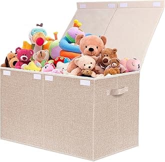 Large Toy Box Chest Storage with Lid - Collapsible Kids Toys Boxes Organizer Bins Baskets with Handles for Boys, Girls, Nursery, Playroom, Clothes, Blanket, Bedroom(Beige)