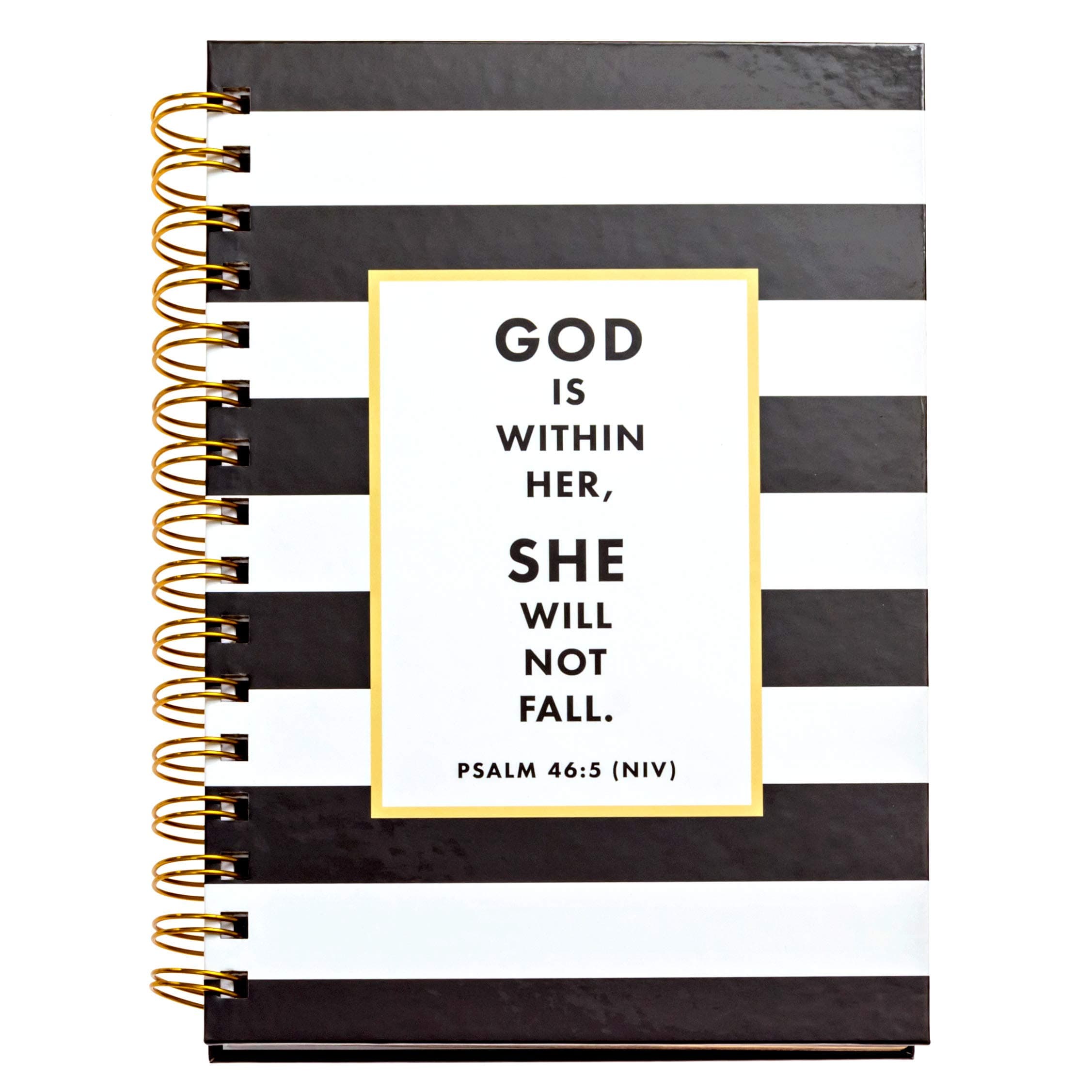 JennyM | Psalm 46:5 God is Within Her, She Will Not Fall, Black & White Stripe Christian Notebook, Journal, Bible Study, Guide, SOAP Study, 142 Days of Scripture
