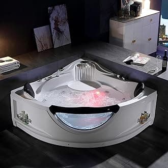 Corner Whirlpool Bathtub, 2 Person Jetted Spa Tub with 10 Jets, Heater, Light, Chromatherapy & LED Control Panel