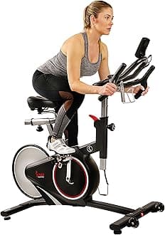 Sunny Health & Fitness Indoor Intensive Cycling Exercise Bike, Adjustable Cardio Training Exerciser w/Emergency Brake for Home, Optional Free SunnyFit App Bluetooth Link + Electromagnetic Resistance