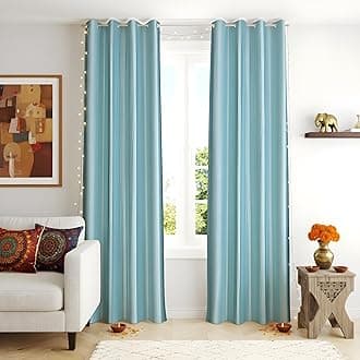 Decoholic Sky Blue Polyester Door Curtains 7 Feet | Darkening Faux Texture Plain Drapes with Eyelets | Set of 2 Panels for Living Room, Bedroom & Office