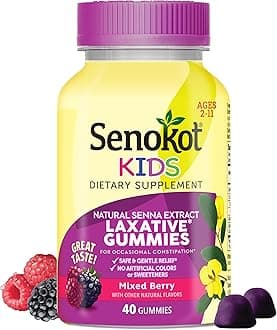 Senokot Kids Mixed Berry Laxative Gummies for Age 2+, Senna Extract for Gentle, Overnight Relief from Occasional Constipation, 40 ct