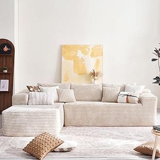 104" Cloud Sectional Couch with Comfy Chaise, Boneless L Shape Sofa with Deep Seat, Minimalist Modular Couches Sleeper for Living Room Bedroom Apartment Lounge,Beige