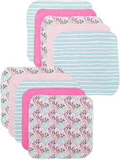 Spasilk Washcloth Wipes Set for Newborn Boys and Girls, Soft Terry Washcloth Set, Pack of 10, Pink Coral