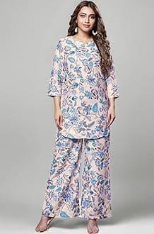 Co-ord Set for Women Stylish | Kurtis | Kurti Set For Women | Anarkali Viscose Rayon Printed Kurta & Straight Pant Set | Festive Ethnic Indian Traditional Outfit for Functions & Puja | 3/4 Half Sleeve