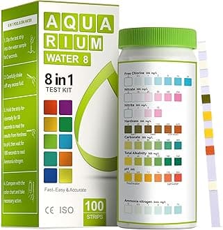 Aquarium Ammonia Test Strips 8-in-1 |100 Strips | Quick & Accurate Water Testing for Freshwater & Saltwater Tanks -Test pH, Carbonate, Alkalinity, Hardness, Chlorine, Nitrite, etc. (K02-100)