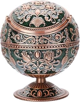 LAUYOO Windproof Ashtray with Lid for Cigarettes Metal Portable Cigar Ashtray Odor Eliminator for Indoor outdoor Hand Stamped Rose Pattern with Sparkle Fancy Gift for Men Women (Jasper -Red Copper)